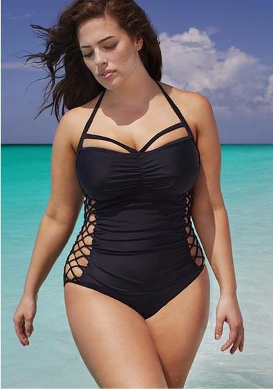 2016 plus size swimwear one piece solid color halter XL- 2XL-3XL bathing suits swimming suits plus size swimsuits European style