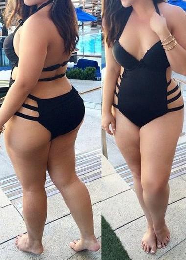 2016 Women Hot Sexy V Neck Bikini Siamese Bandage Black Swimsuit Swimwear One Piece Plus Size L-3XL