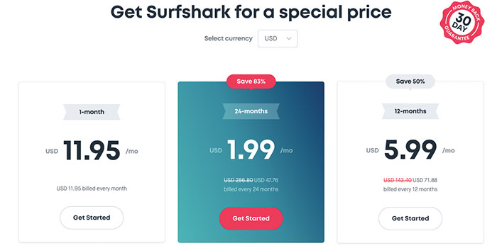 Surfshark Pricing Plans