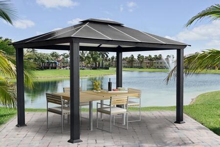 Santa Monica GZ3 11' x 13' Hard Top Gazebo with Rust Free Aluminum Structure Powder Coated Frame and Twin Layer Aluminum