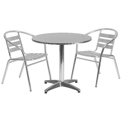 TLH-ALUM-32RD-017BCHR2-GG 31.5'' Round Aluminum Indoor-Outdoor Table with 2 Slat Back