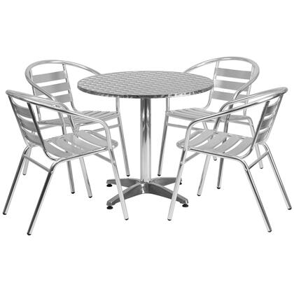 TLH-ALUM-32RD-017BCHR4-GG 31.5'' Round Aluminum Indoor-Outdoor Table with 4 Slat Back