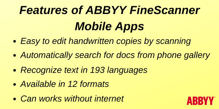 Features Of ABBYY FineScanner Mobile Apps