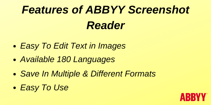 Features Of ABBYY Screenshot Reader