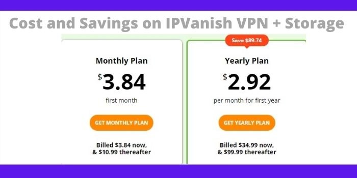 Cost and Savings on IPVanish VPN + Storage